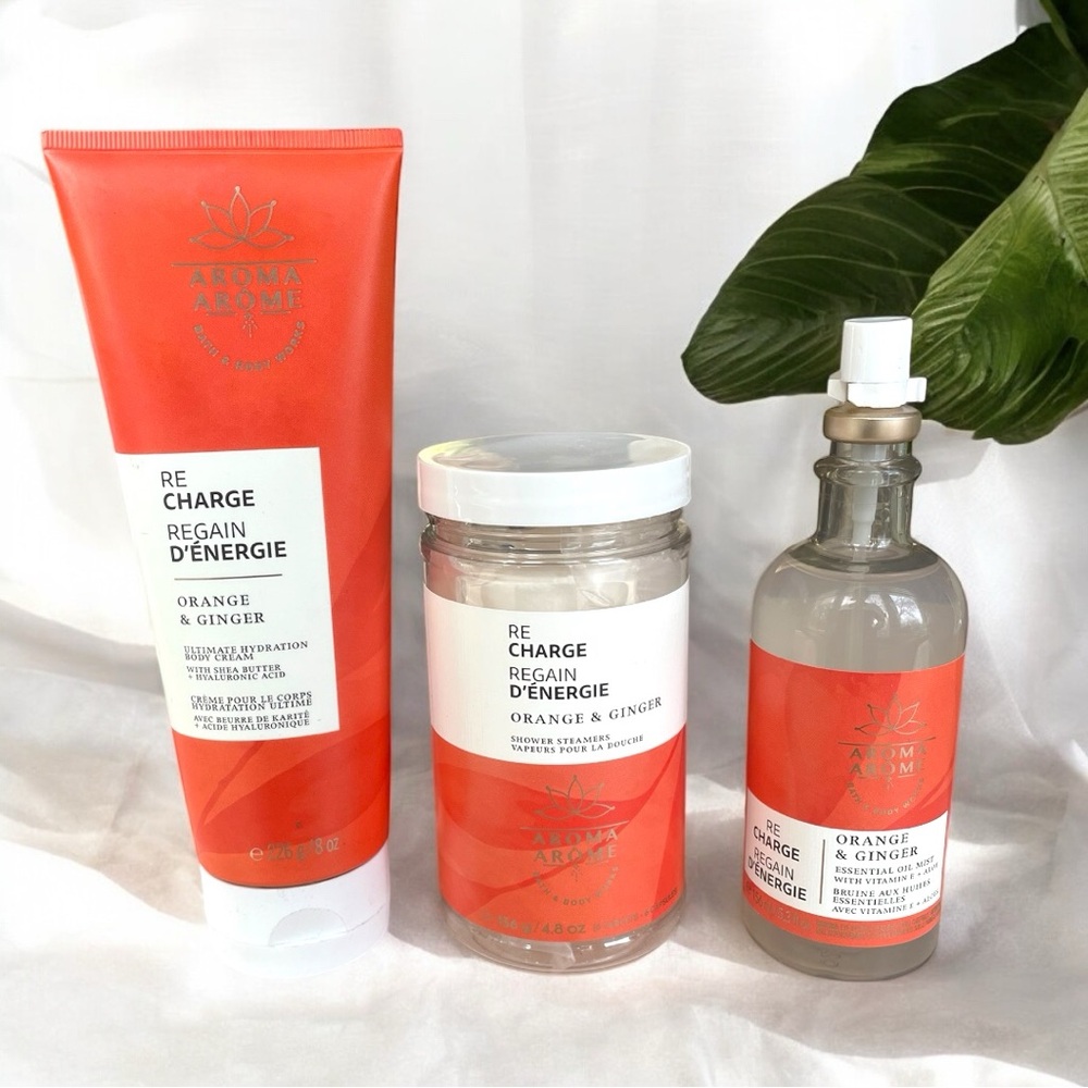 🍊Bath & Body Works ORANGE GINGER Recharge Aroma 3 Pcs Set~ Cream, Steamer & Mist
